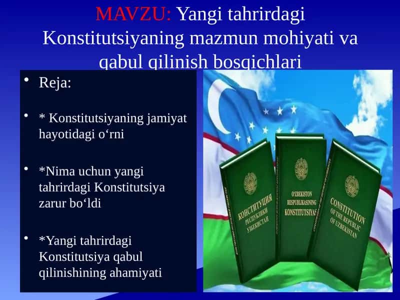 Yangi tahrirdagi Konstitutsiyaning mazmun mohiyati va qabul qilinish bosqichlari 1