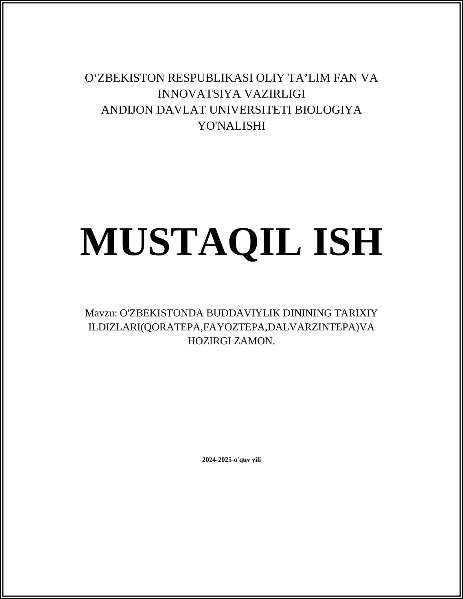 O'ZBEKISTONDA BUDDAVIYLIK DININING TARIXIY ILDIZLARI(QORATEPA,FAYOZTEPA,DALVARZINTEPA)VA HOZIRGI ZAMON 1