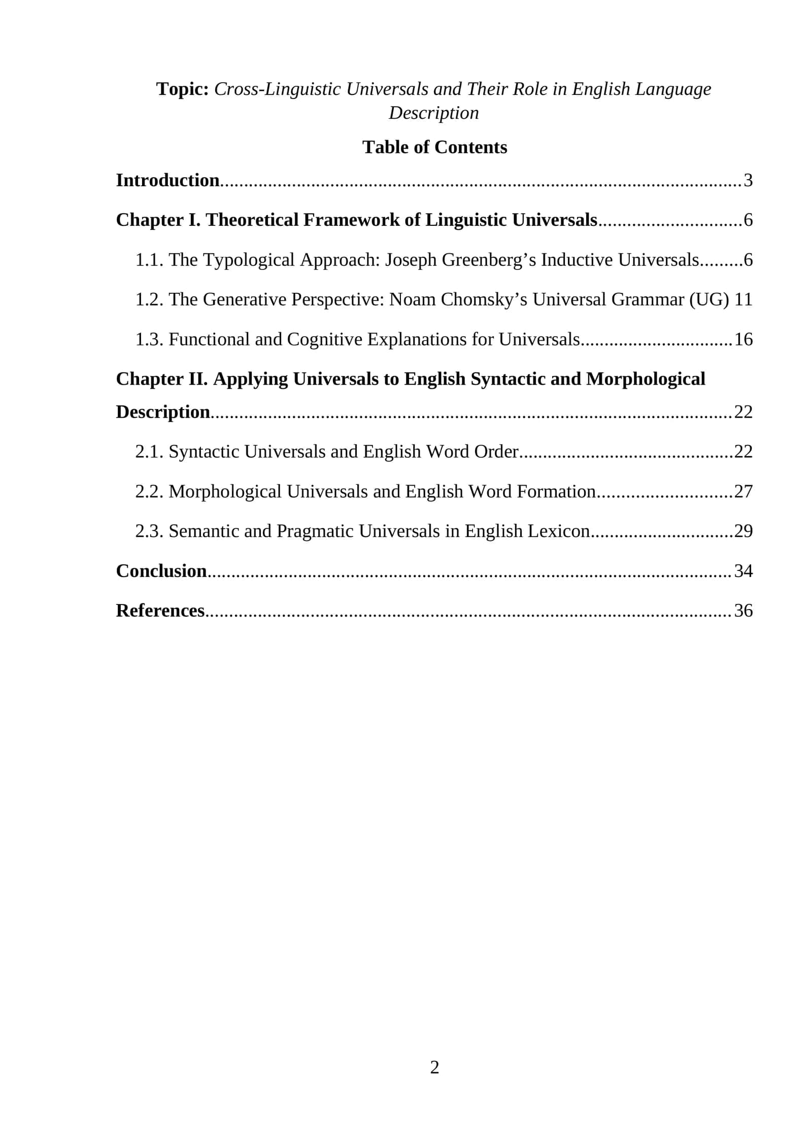 Cross-Linguistic Universals and Their Role in English Language Description 1