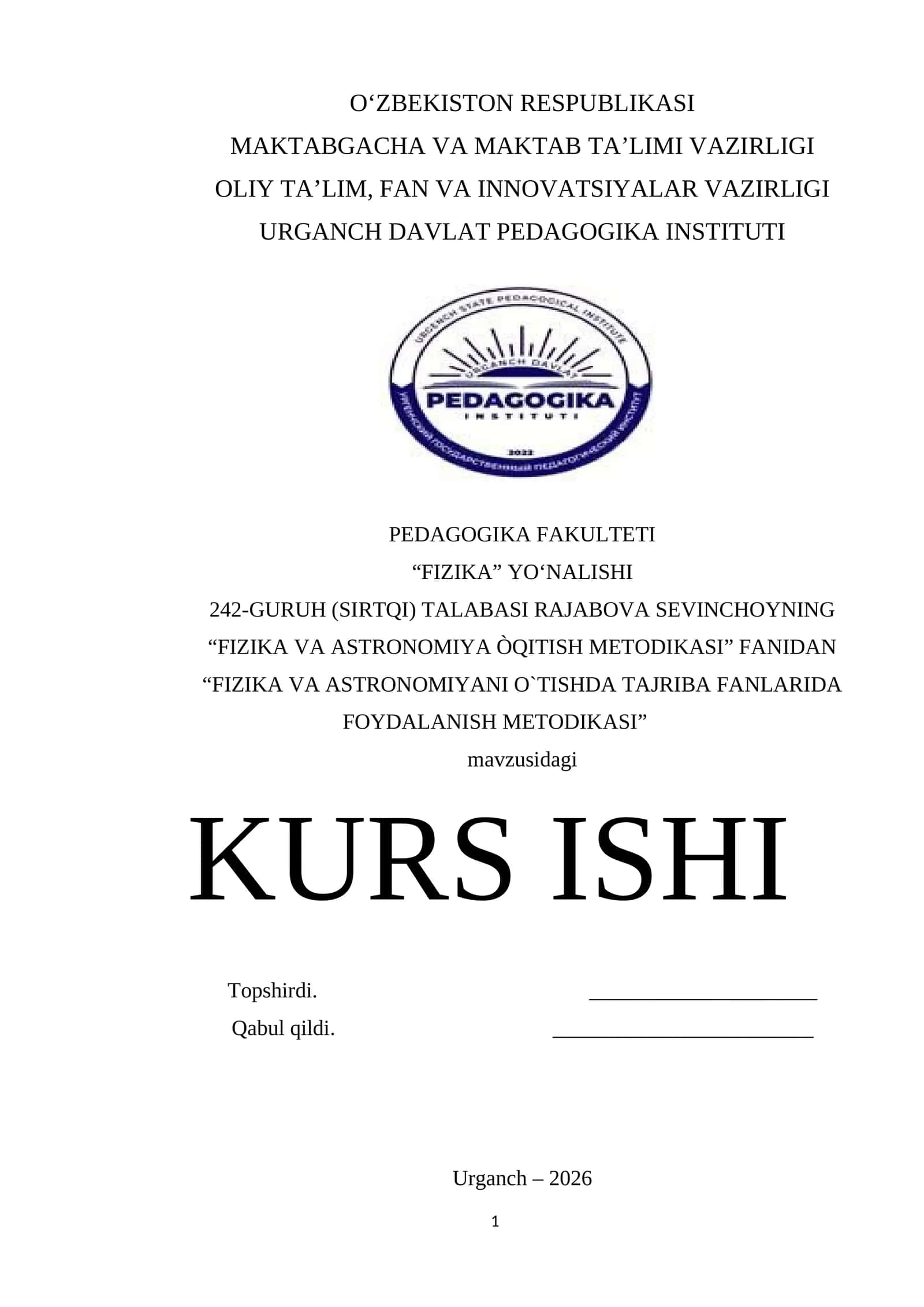 "FIZIKA VA ASTRONOMIYA ÒQITISH METODIKASI" 1