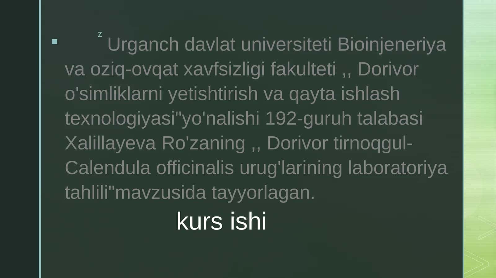Tirnoqgul (Calendula officinalis) o’simligi urug’larini labaratoriya tahlili 1