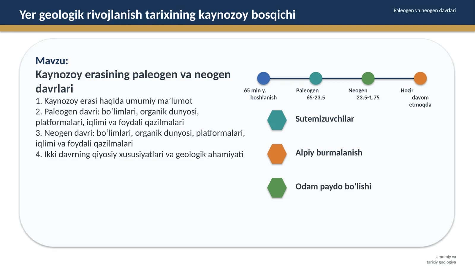 Yer geologik rivojlanish tarixining kaynozoy bosqichi 1