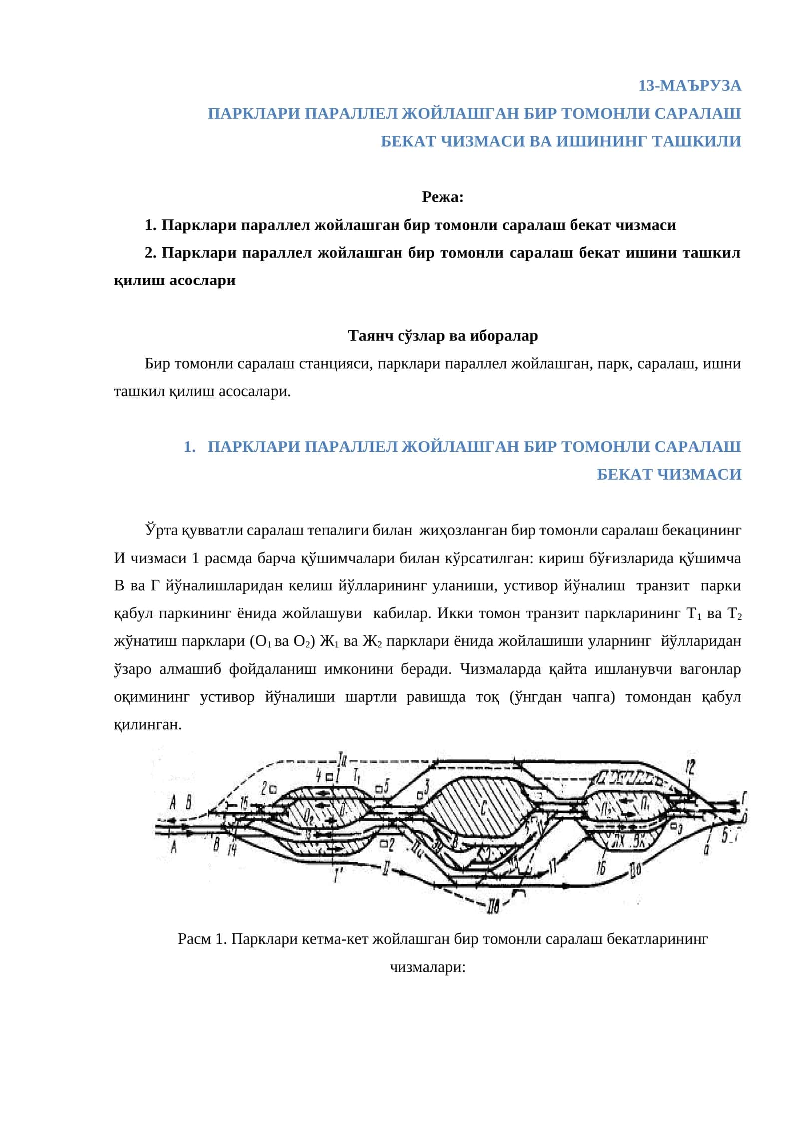 ПАРКЛАРИ ПАРАЛЛЕЛ ЖОЙЛАШГАН БИР ТОМОНЛИ САРАЛАШ БЕКАТ ЧИЗМАСИ 1