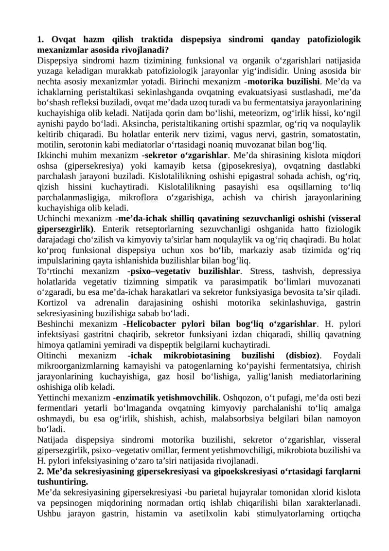 Patalogik Fiziologiya Fanidan 3-kurs V smestir oraliq nazorat savollariga  tòlliq javoblar 1