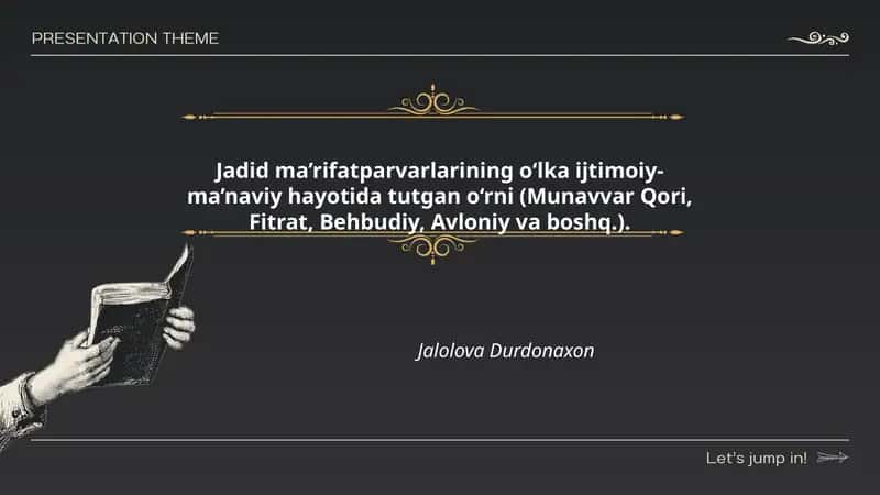 Jadid ma’rifatparvarlarining o‘lka ijtimoiy-ma’naviy hayotida tutgan o‘rni (Munavvar Qori, Fitrat, Behbudiy, Avloniy va boshq.) 1