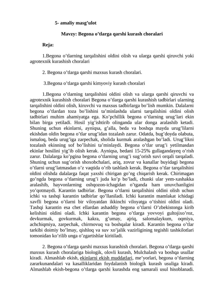 Begona o’tlarga qarshi kurash choralari 1