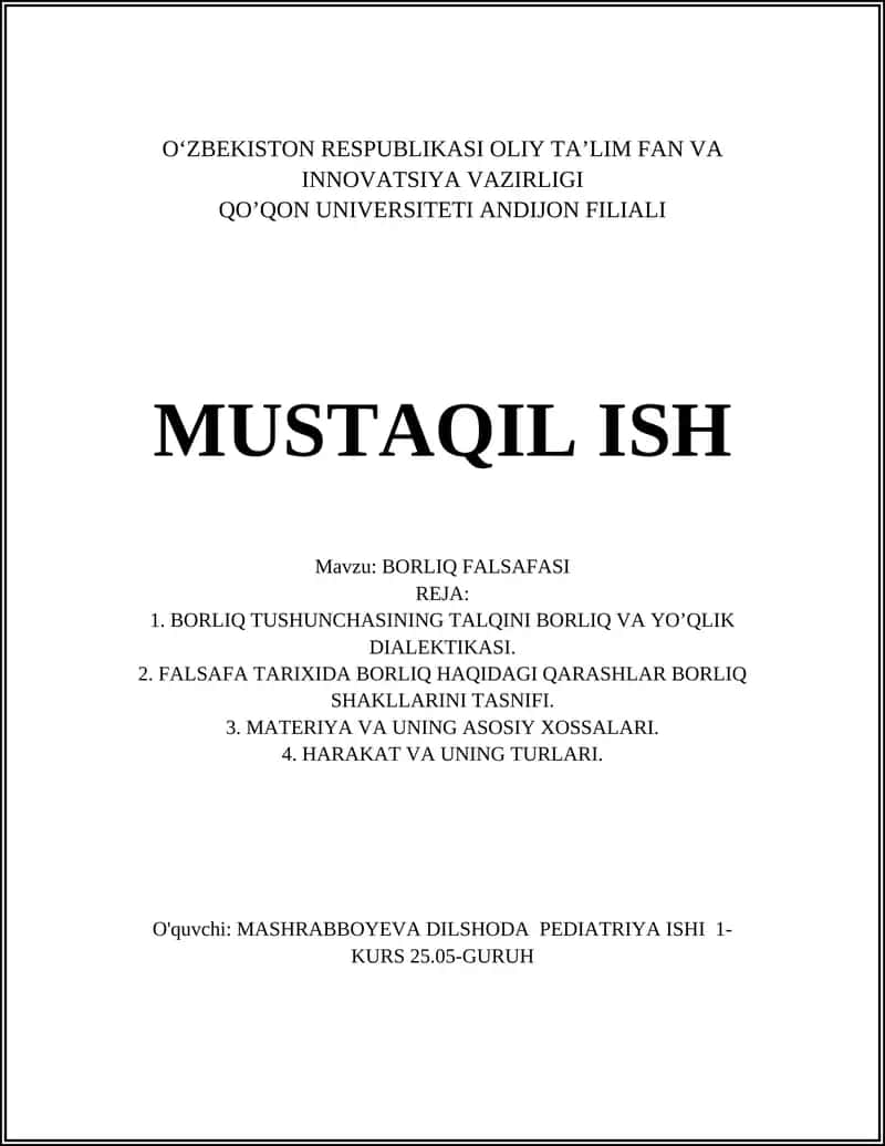 BORLIQ FALSAFASI 1