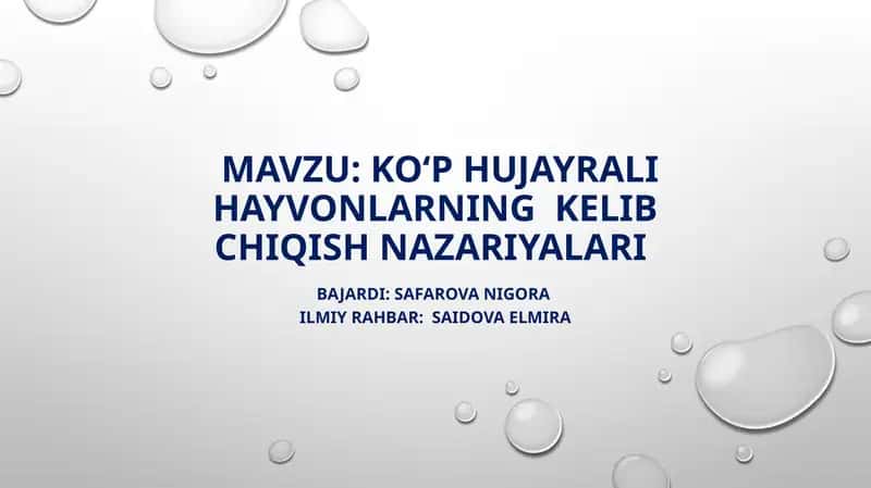 KO‘P HUJAYRALI HAYVONLARNING KELIB CHIQISH NAZARIYALARI 1