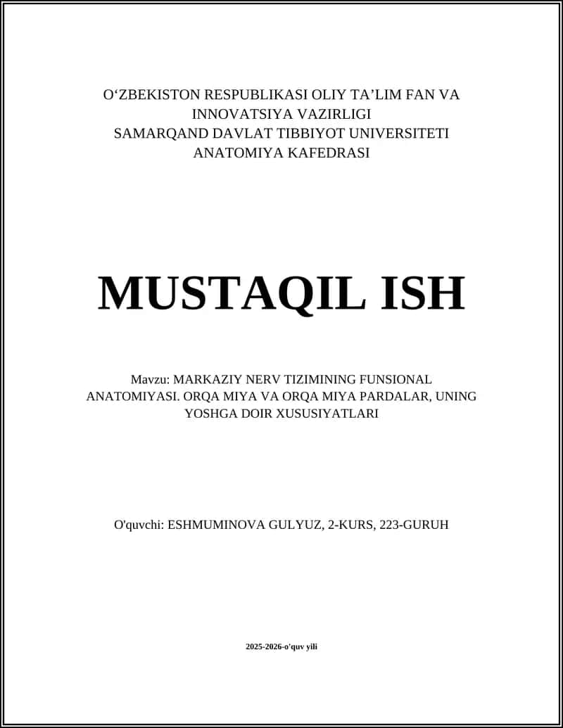 MARKAZIY NERV TIZIMINING FUNSIONAL ANATOMIYASI 1