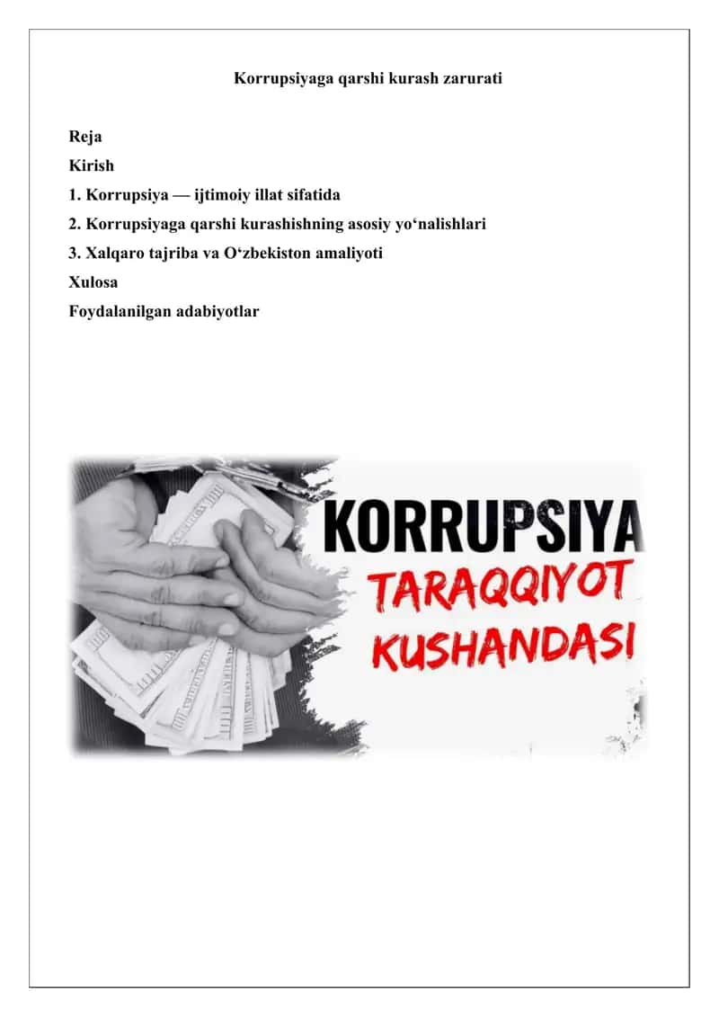 Korrupsiyaga qarshi kurash zarurati 1