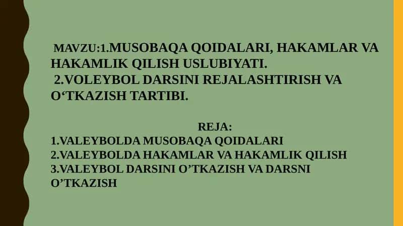 VALEYBOL DARSINI REJALASHTIRISH VA O‘TKAZISH TARTIBI 1