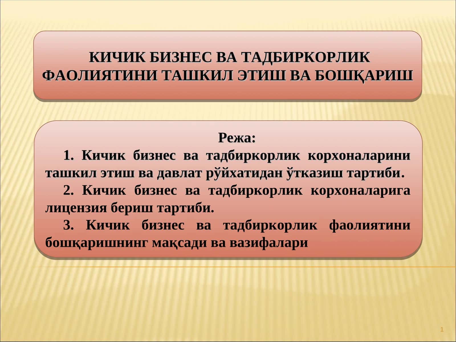 КИЧИК БИЗНЕС ВА ТАДБИРКОРЛИК ФАОЛИЯТИНИ ТАШКИЛ ЭТИШ ВА БОШҚАРИШ 1