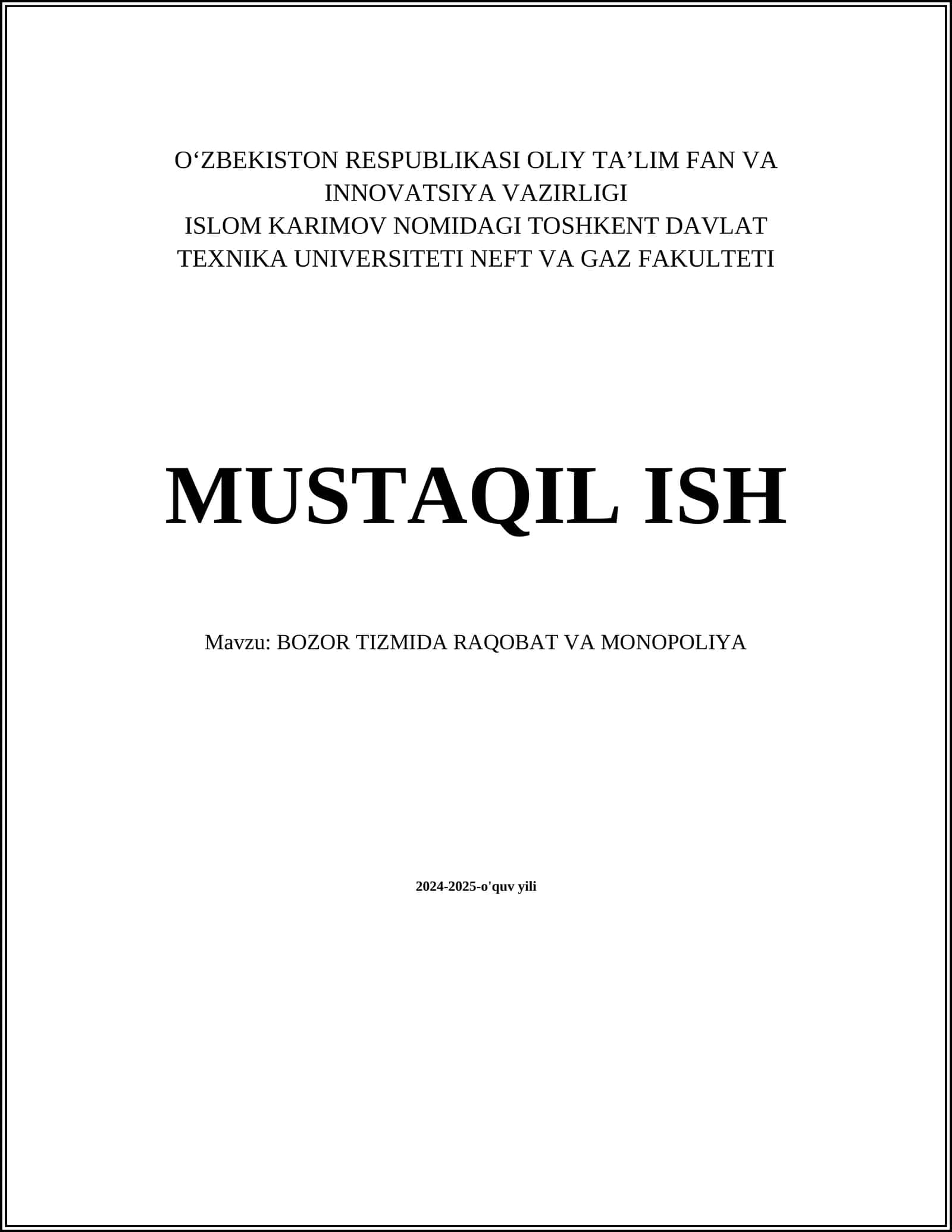 Bozor Tizmida Raqobat va Monopoliya 1