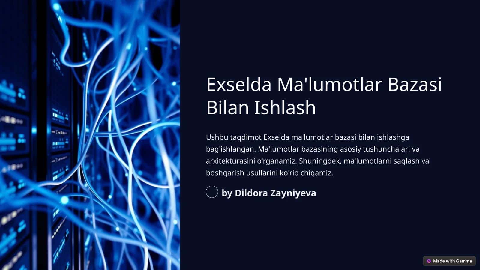 Exselda Ma'lumotlar Bazasi Bilan Ishlash 1