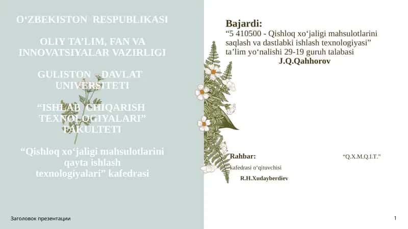 Kanopni saqlash va xom ashyoni qayta ishlash texnologiyasi 1