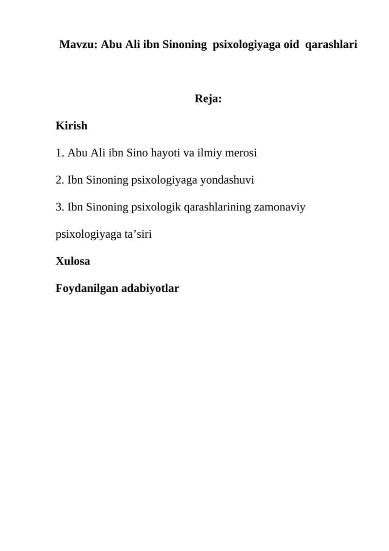 Abu Ali ibn Sinoning psixologiyaga oid qarashlari 1