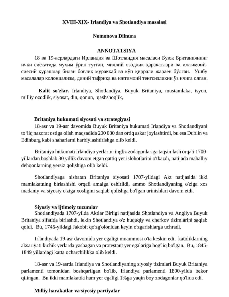 XVIII-XIX- Irlandiya va Shotlandiya masalasi 1
