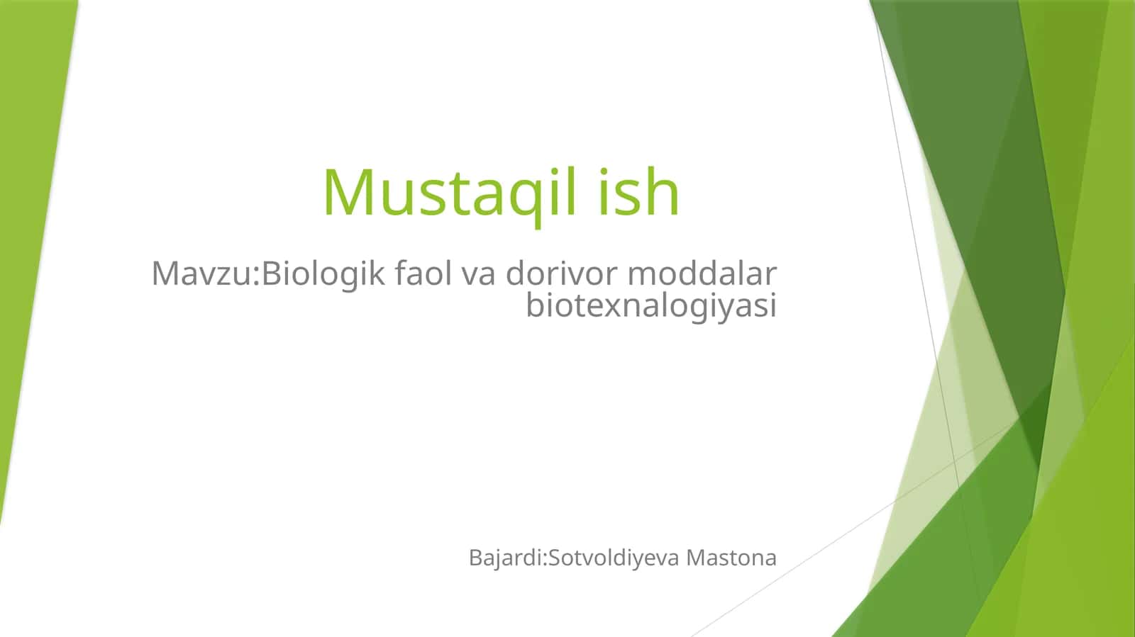 Biologik faol vadorlari vormodlari biotexnologiyasi 1