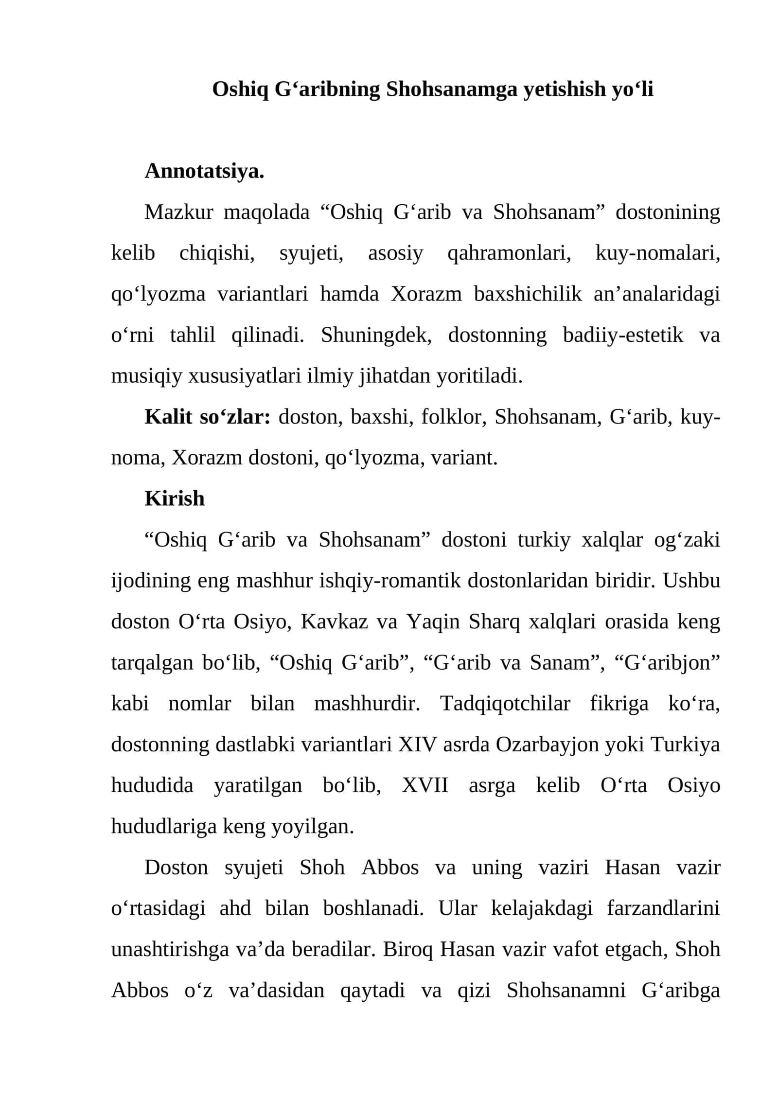 Oshiq G‘aribning Shohsanamga yetishish yo‘li 1