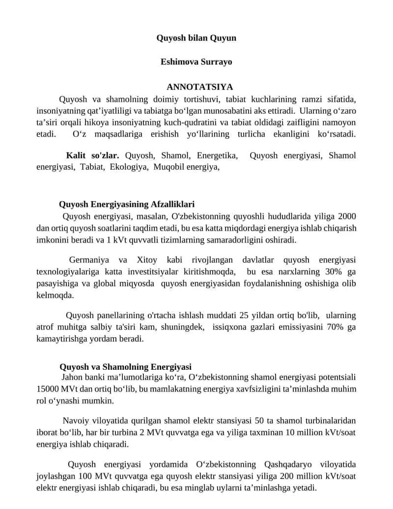 Quyosh Energiyasining Afzalliklari 1