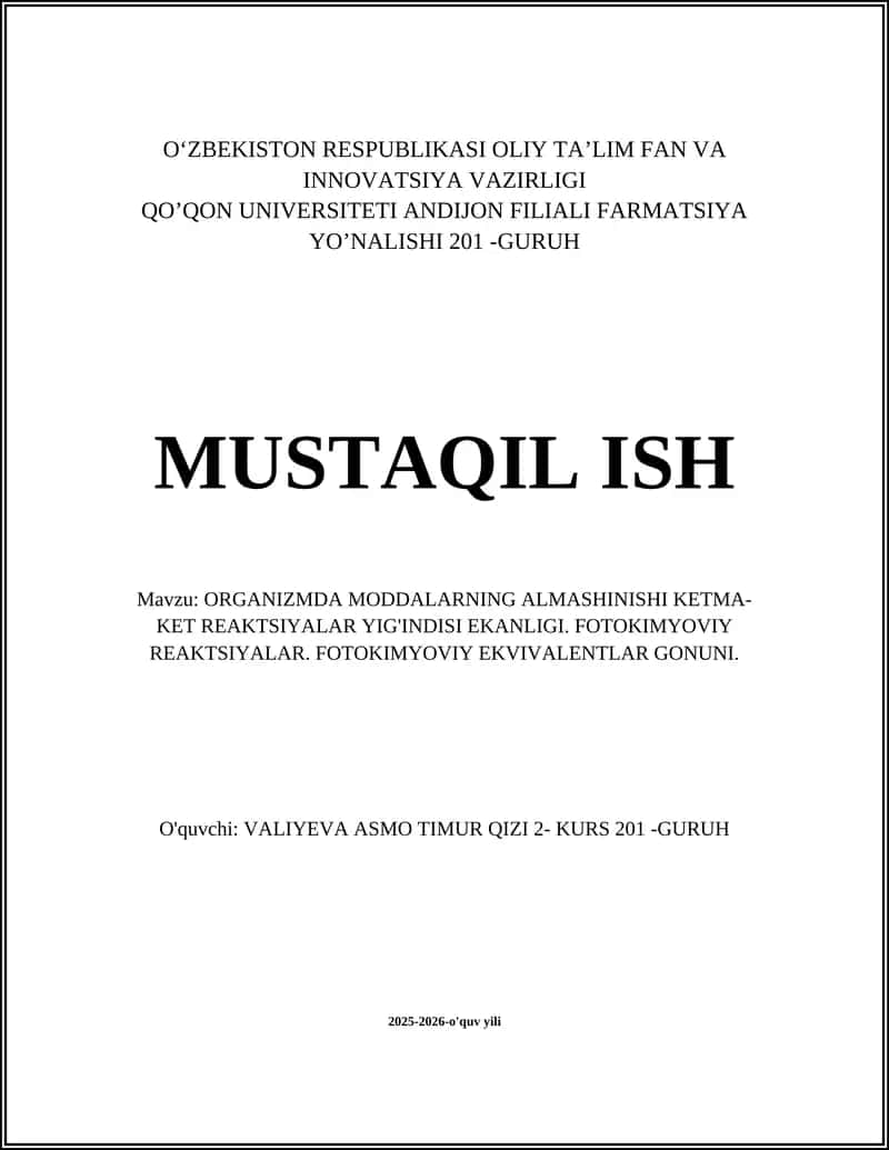 Organizmda Moddalar Almashinuvi 1