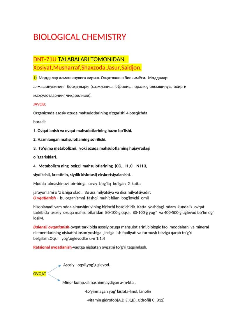 BIOLOGICAL CHEMISTRY 1