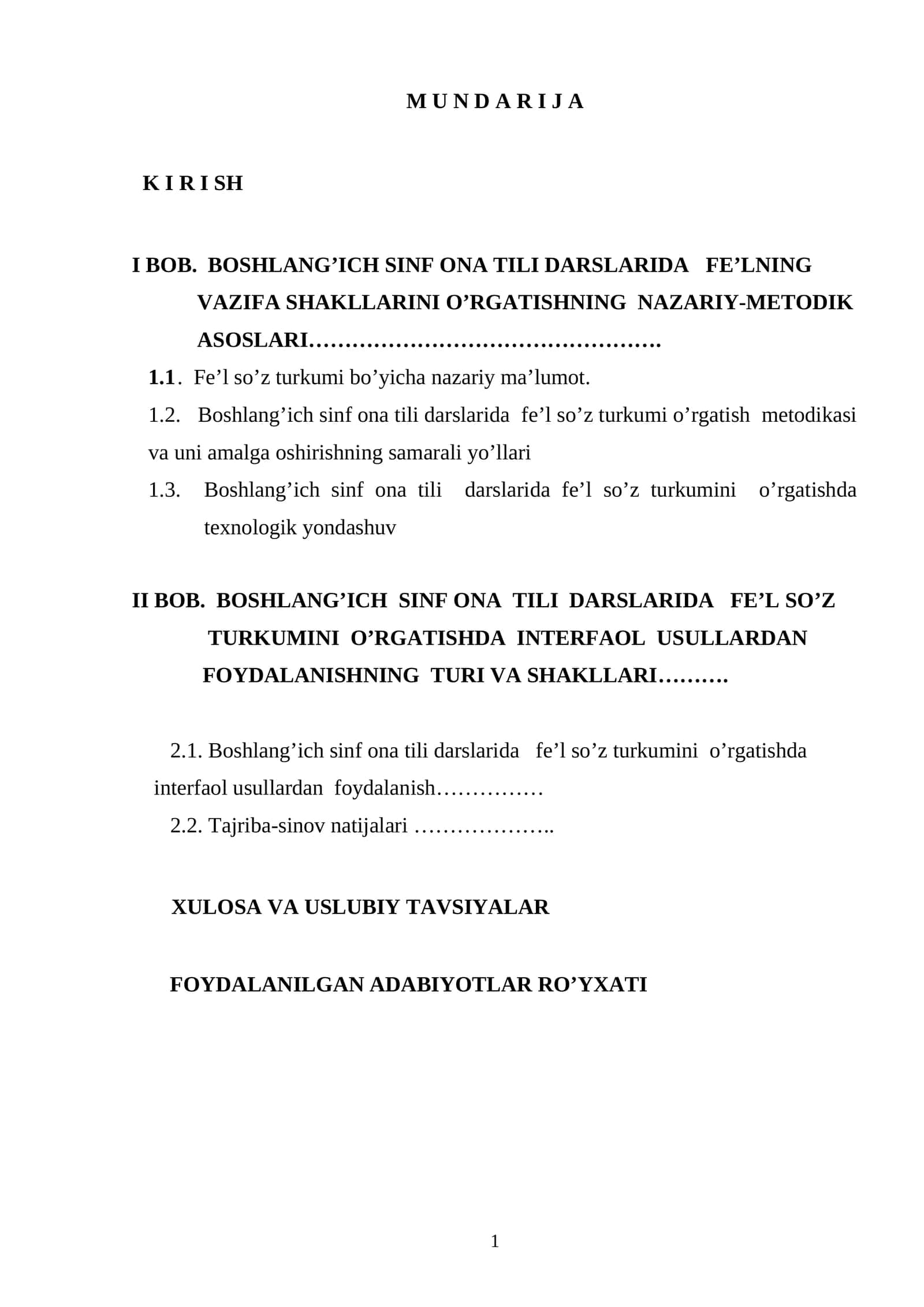 B O B. BOSHLANG’ICH SINF ONA TILI DARSLARIDA FE’LNING VAZIFA SHAKLLARINI O’RGATISHNING NAZARIY-METODIK ASOSLARI 1