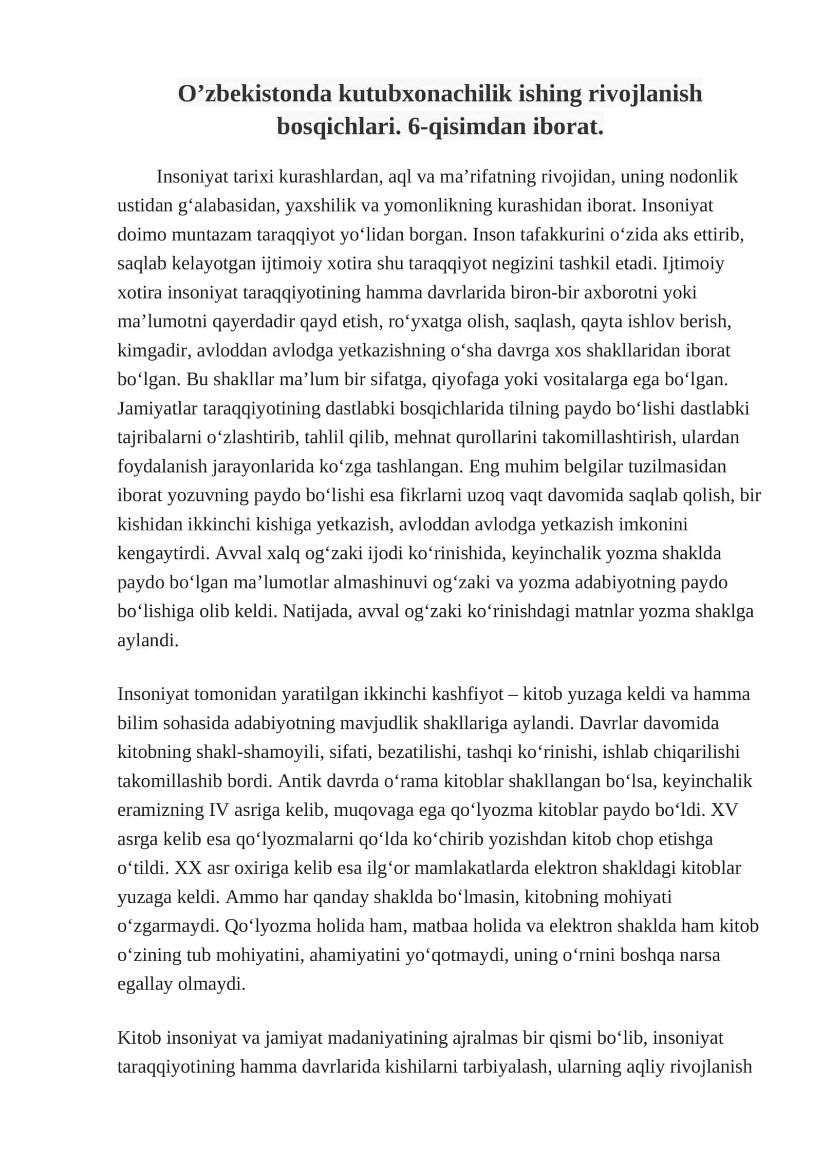 Insoniyat tarixi rivojlanish bosqichlari 1