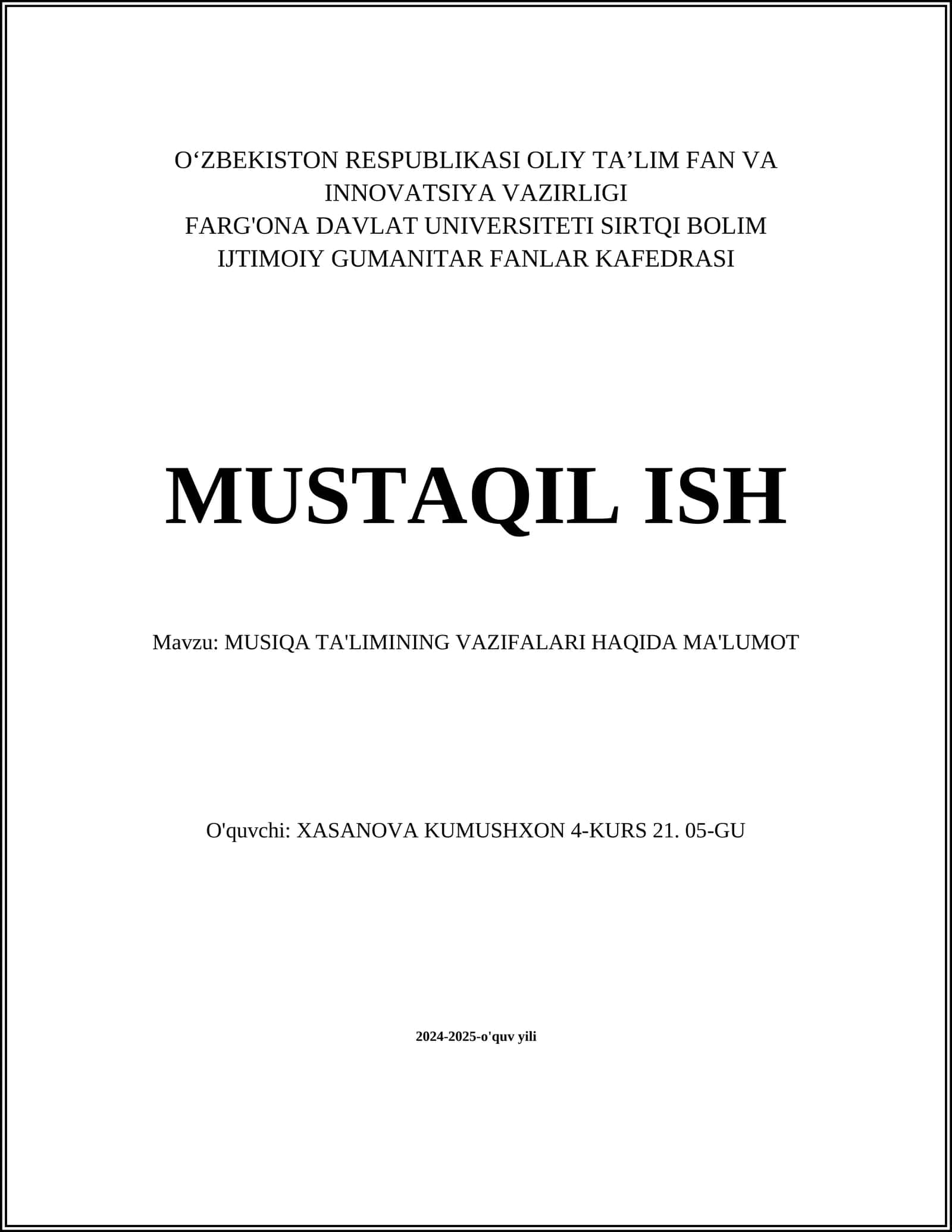 MUSIQA TA'LIMINING VAZIFALARI HAQIDA MA'LUMOT 1