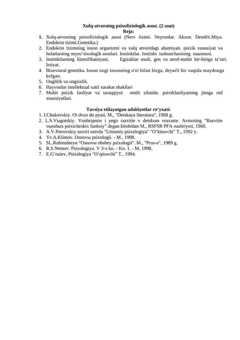 Xulq-atvorning psixofiziologik asosi 1