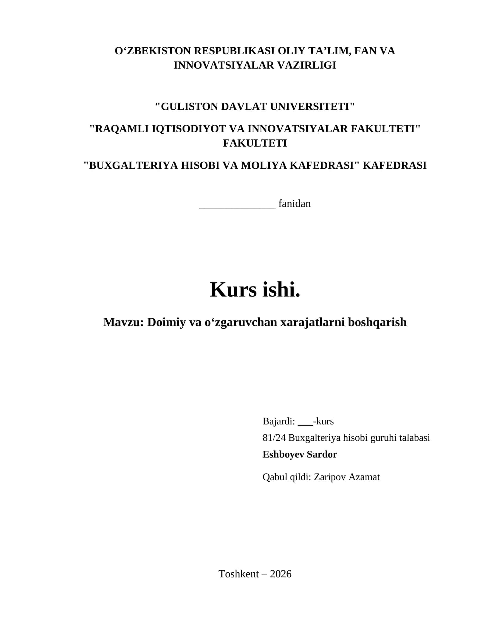 Doimiy va oʻzgaruvchan xarajatlarni boshqarish 1