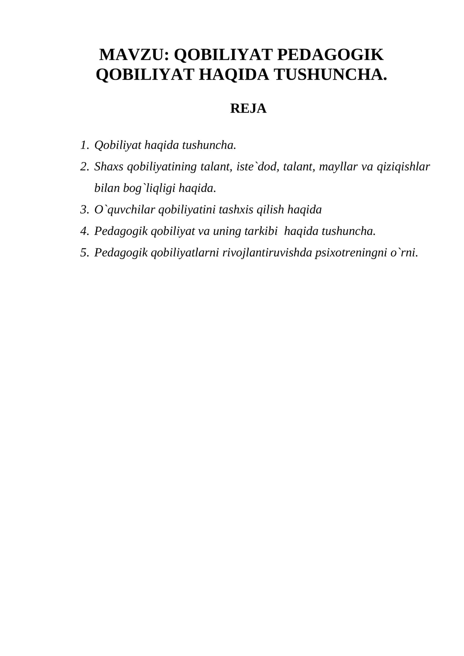 Qobiliyat PEDAGOGIK qOBILIYaT HAqIDA TUShUNChA 1