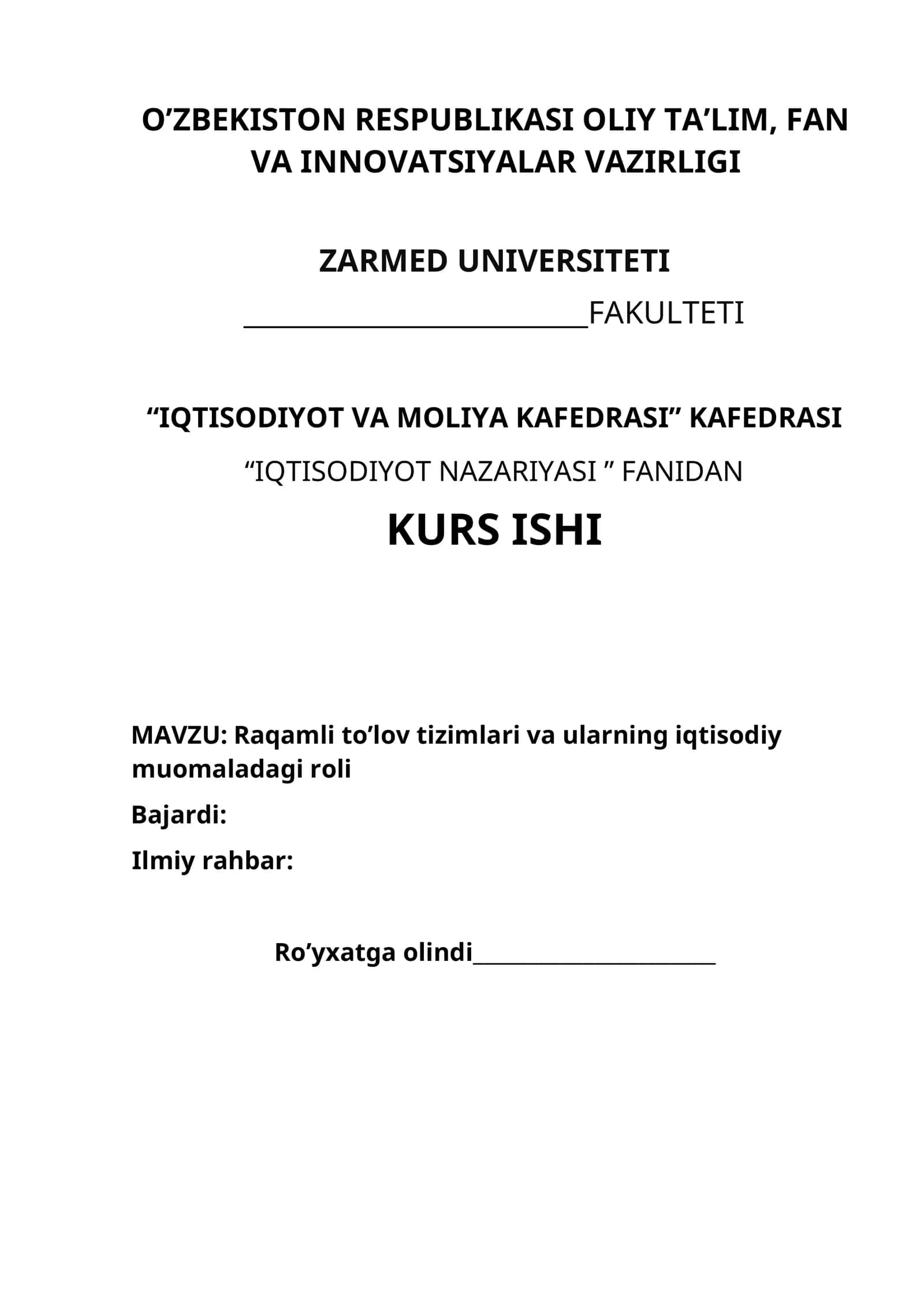 Raqamli to’lov tizimlari va ularning iqtisodiy muomaladagi roli 1
