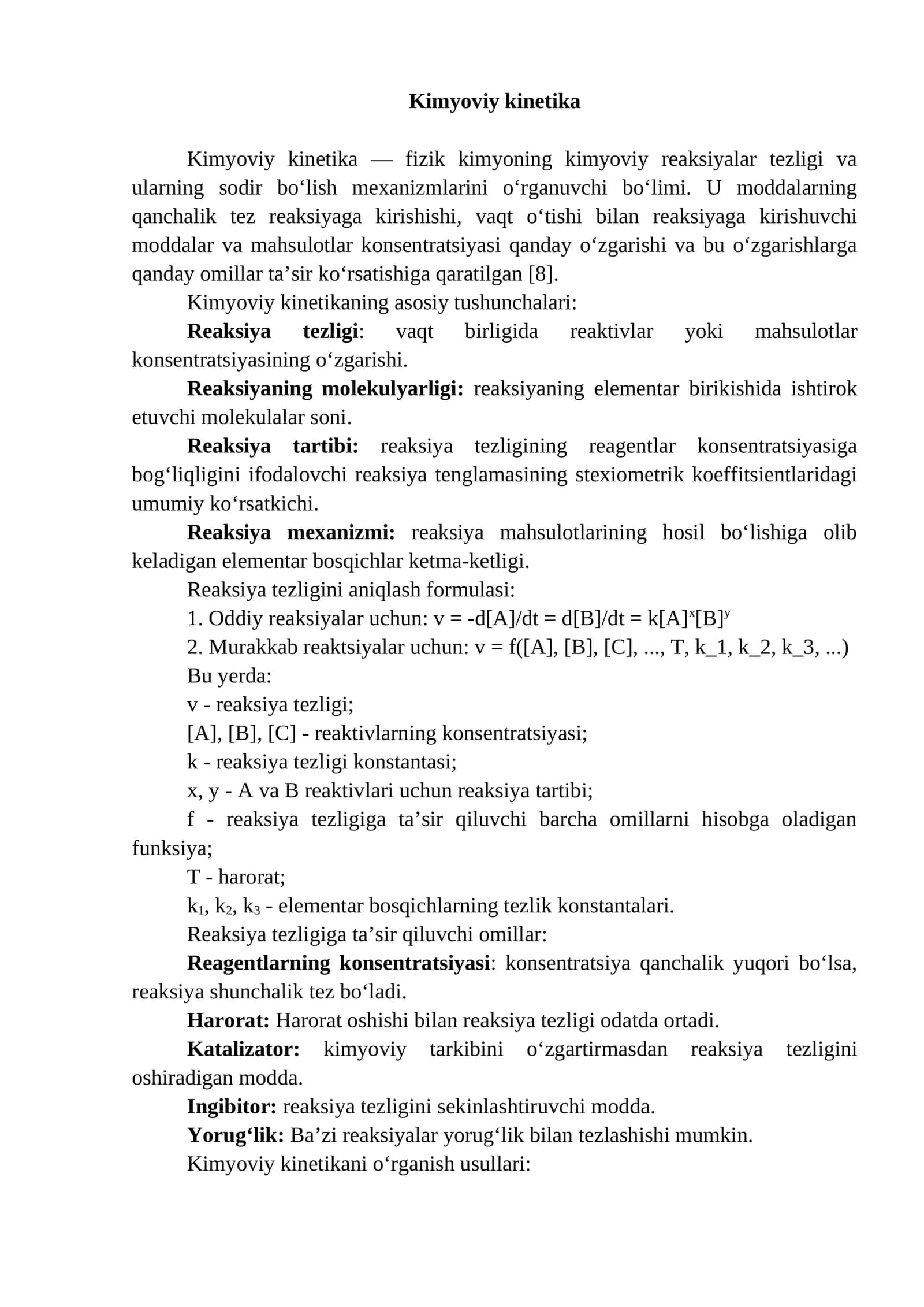 Kimyoviy kinetika 1