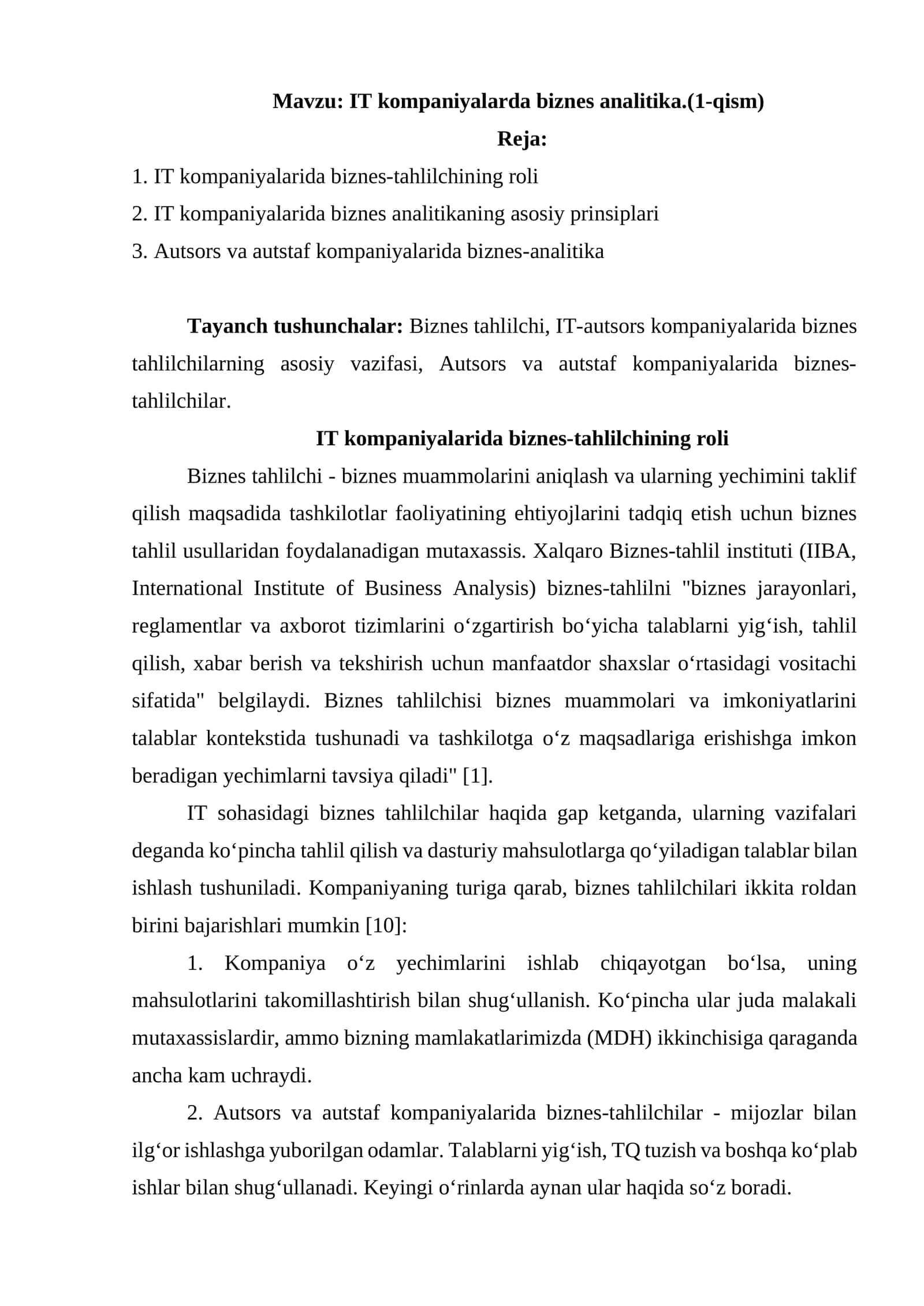 IT kompaniyalarda biznes analitika.(1-qism) 1