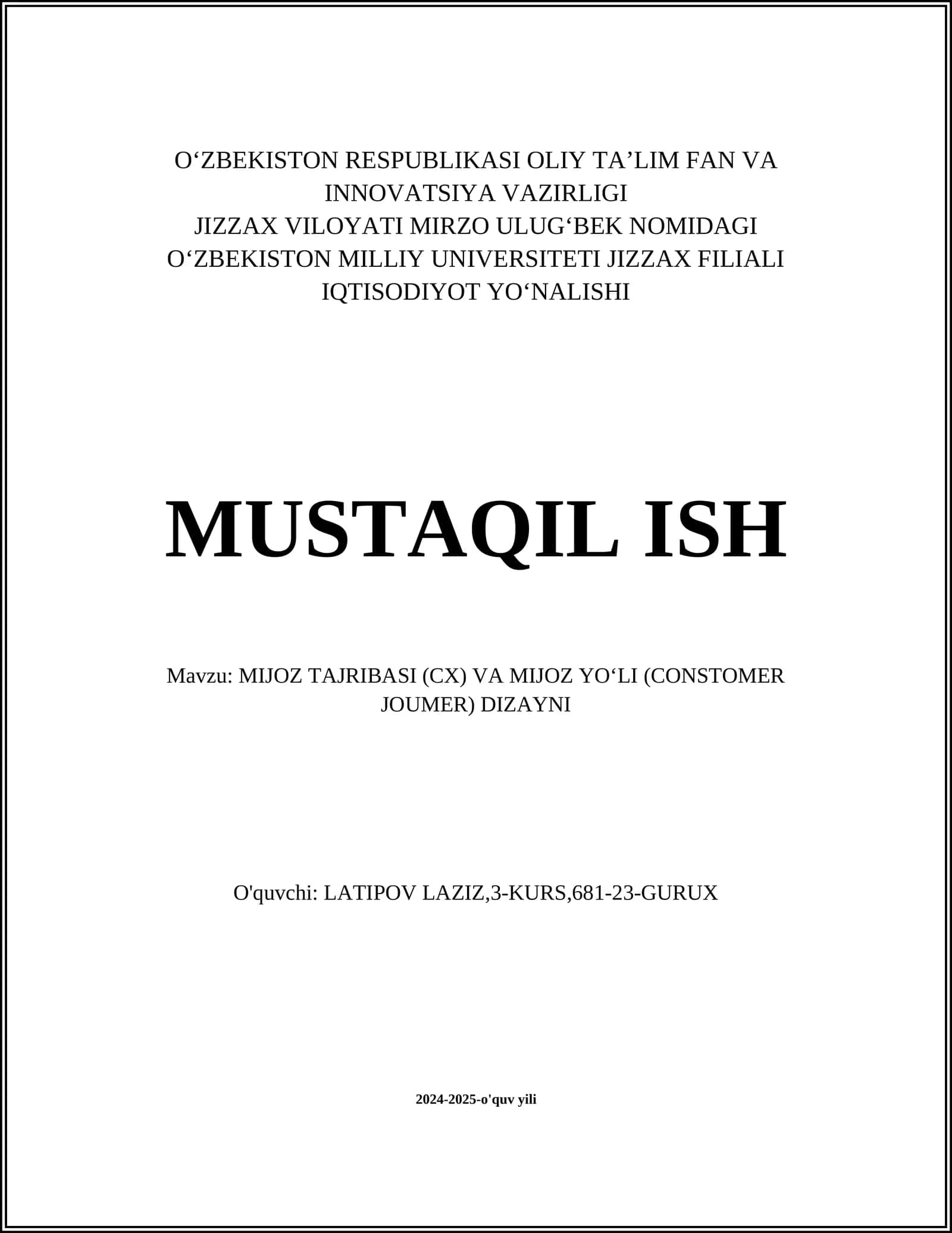MIJOZ TAJRIBASI (CX) VA MIJOZ YO‘LI (CONSTOMER JOUMER) DIZAYNI 1