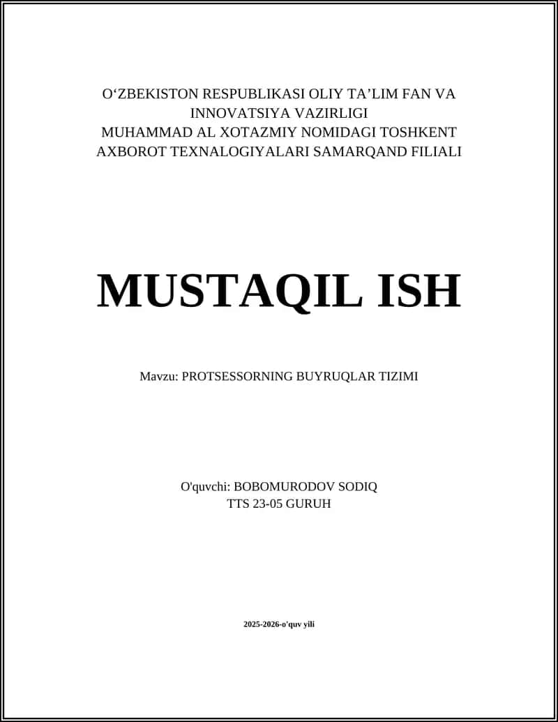 Protsessorning buyruqlar tizimi 1