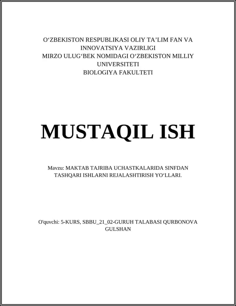 MAKTAB TAJRIBA UCHASTKALARIDA SINFDAN TASHQARI ISHLARNI REJALASHTIRISH YOʻLLARI. 1