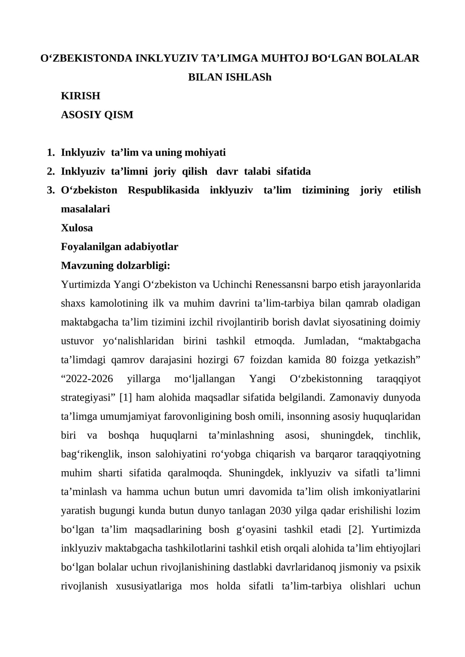 Maktabgacha ta'lim tizimi rivojlanishi 1