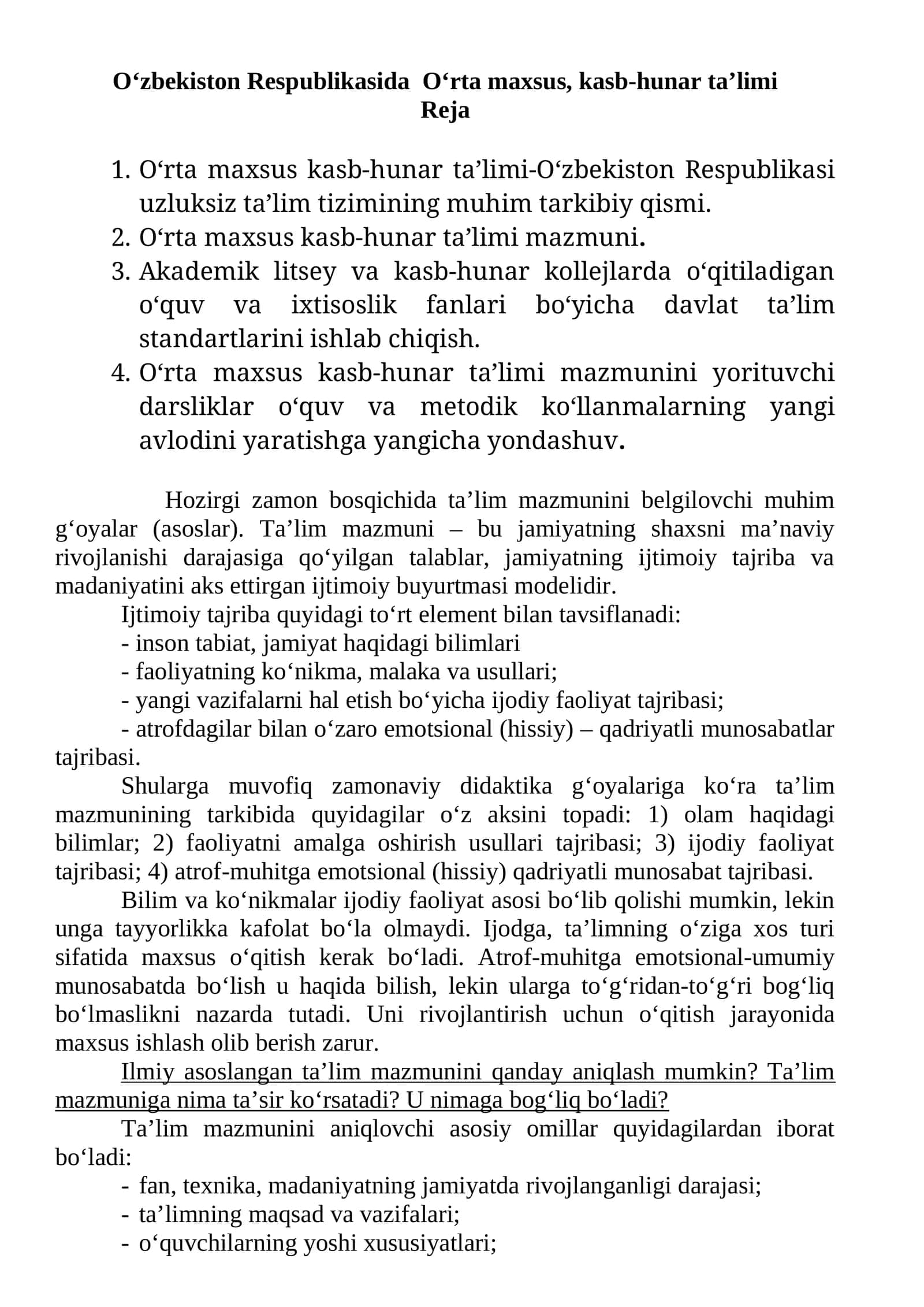 O‘zbekiston Respublikasida O‘rta maxsus, kasb-hunar ta’limi 1