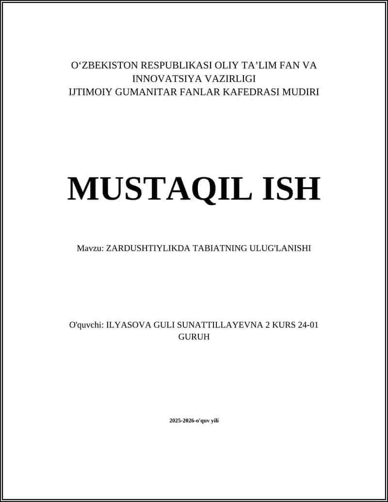 Zardushtiylikda Tabiatning Ulug'lanishi 1
