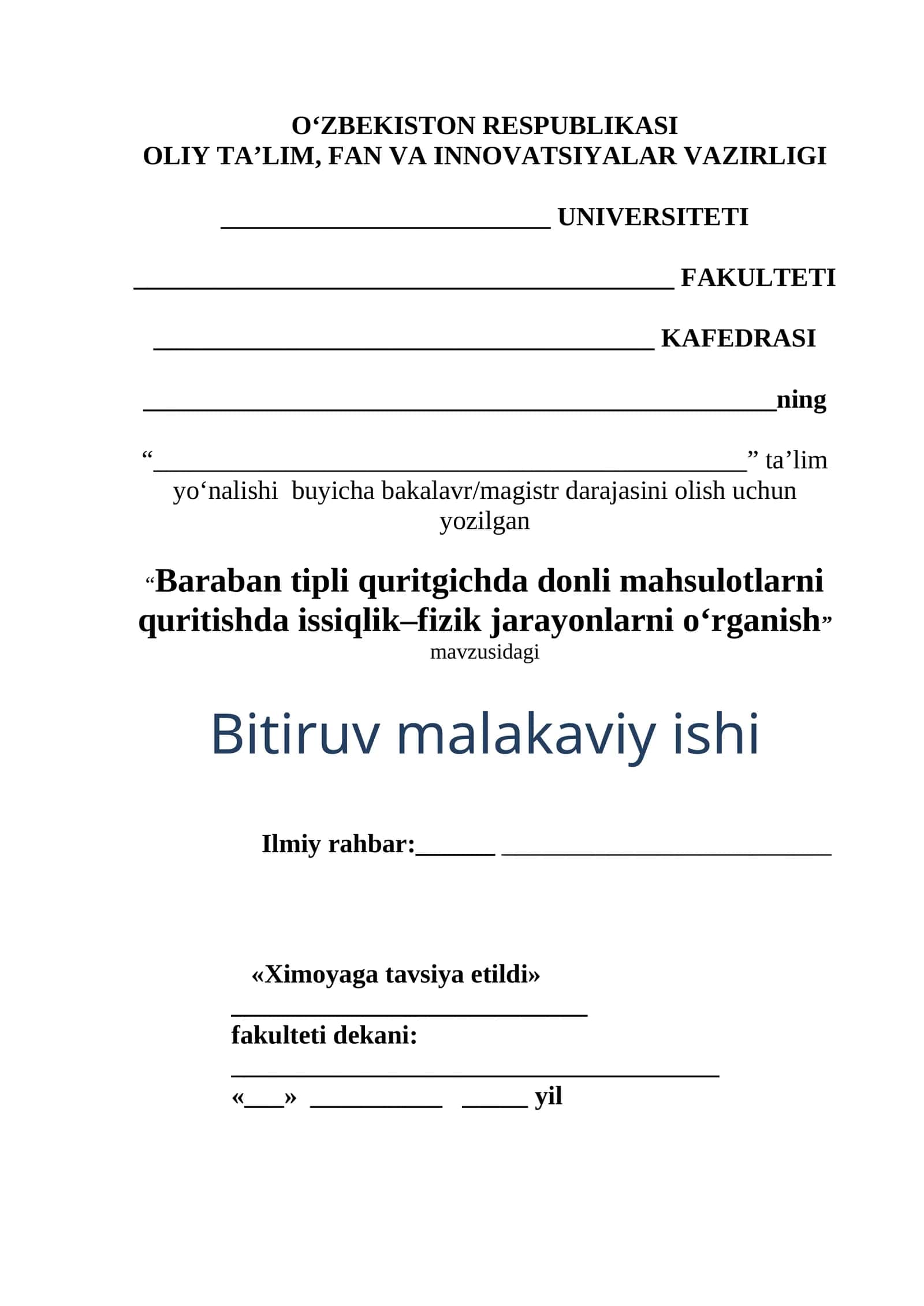 Baraban tipli quritgichda donli mahsulotlarni quritishda issiqlik–fizik jarayonlarni o‘rganish 1