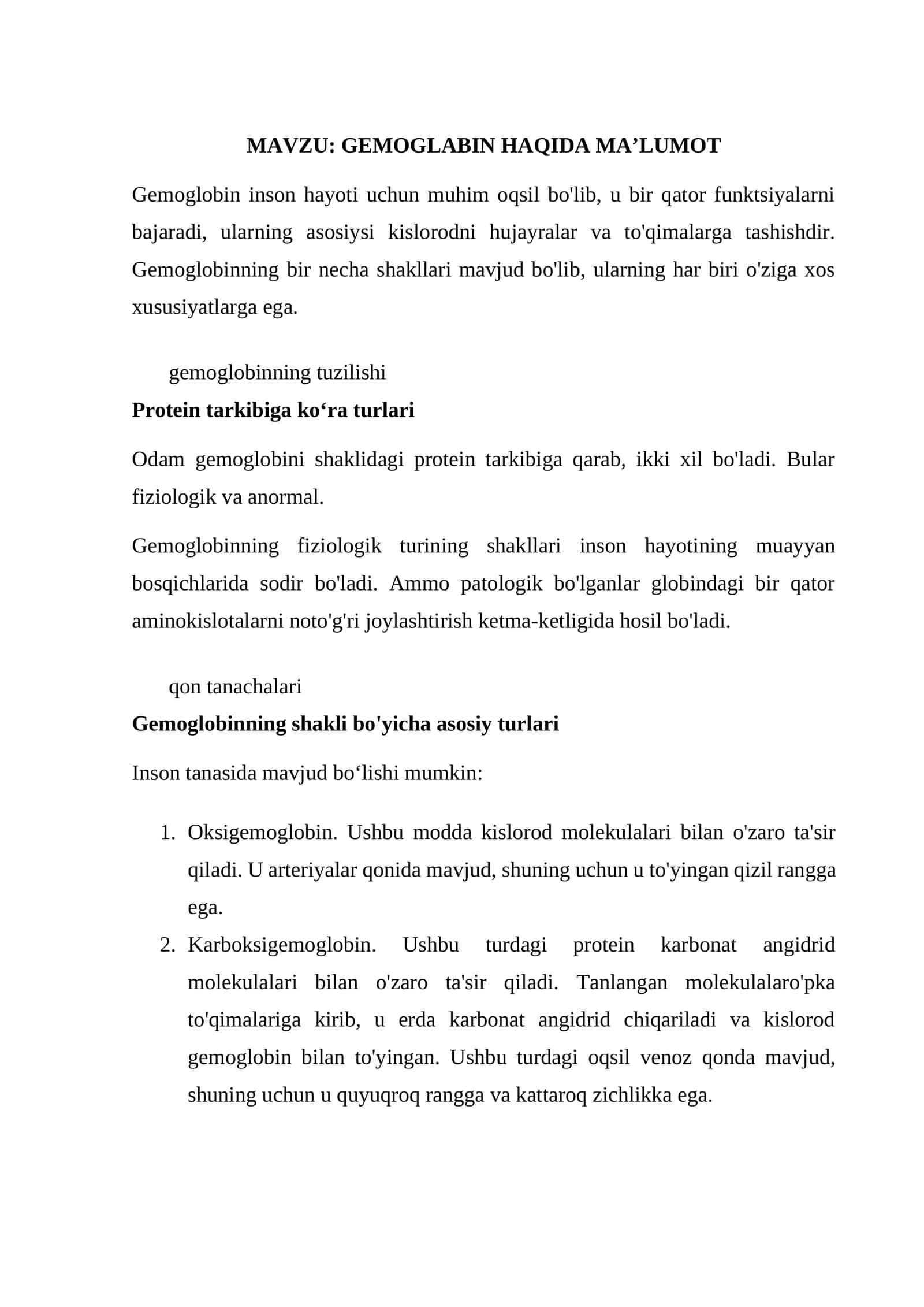 GEMOGLABIN HAQIDA MA’LUMOT 1