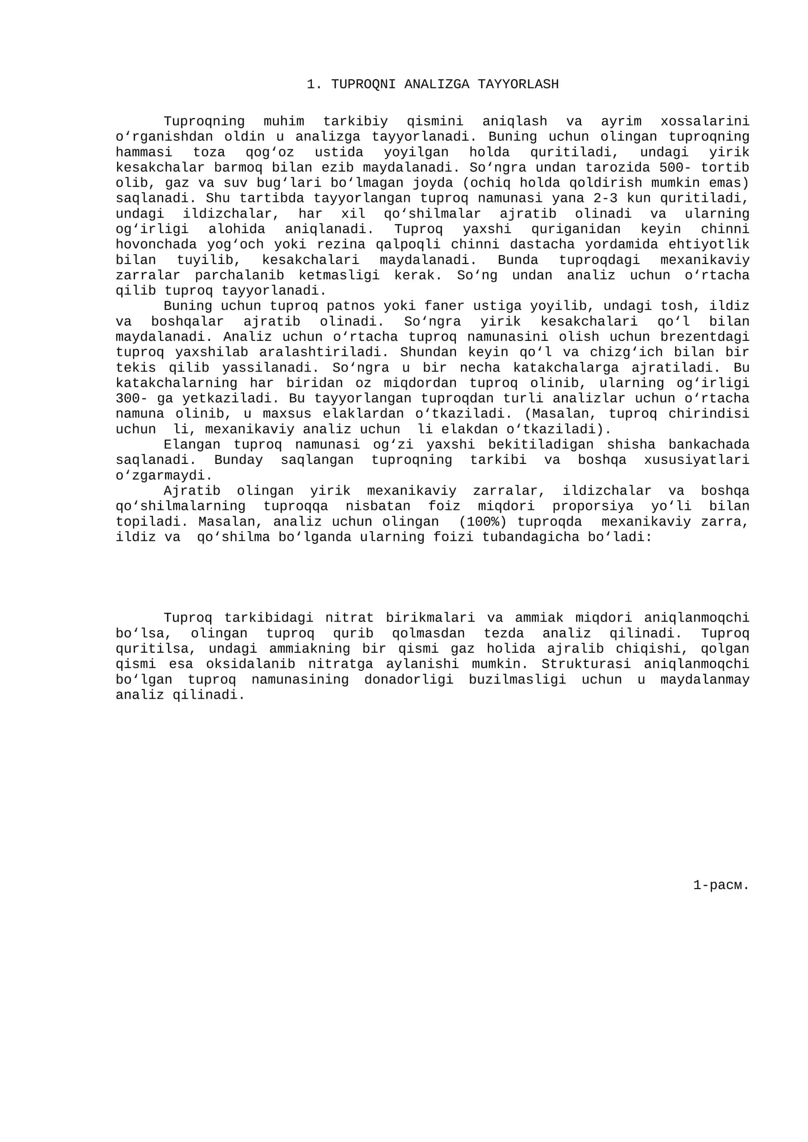 TUPROQNI ANALIZGA TAYYORLASH 1