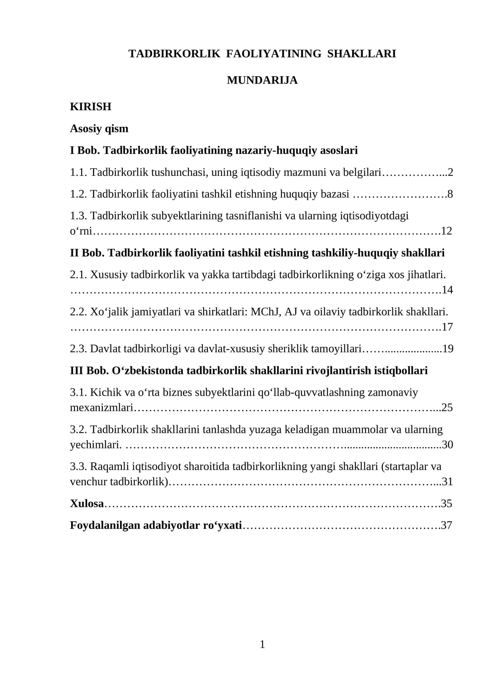 TADBIRKORLIK FAOLIYATINING SHAKLLARI 1