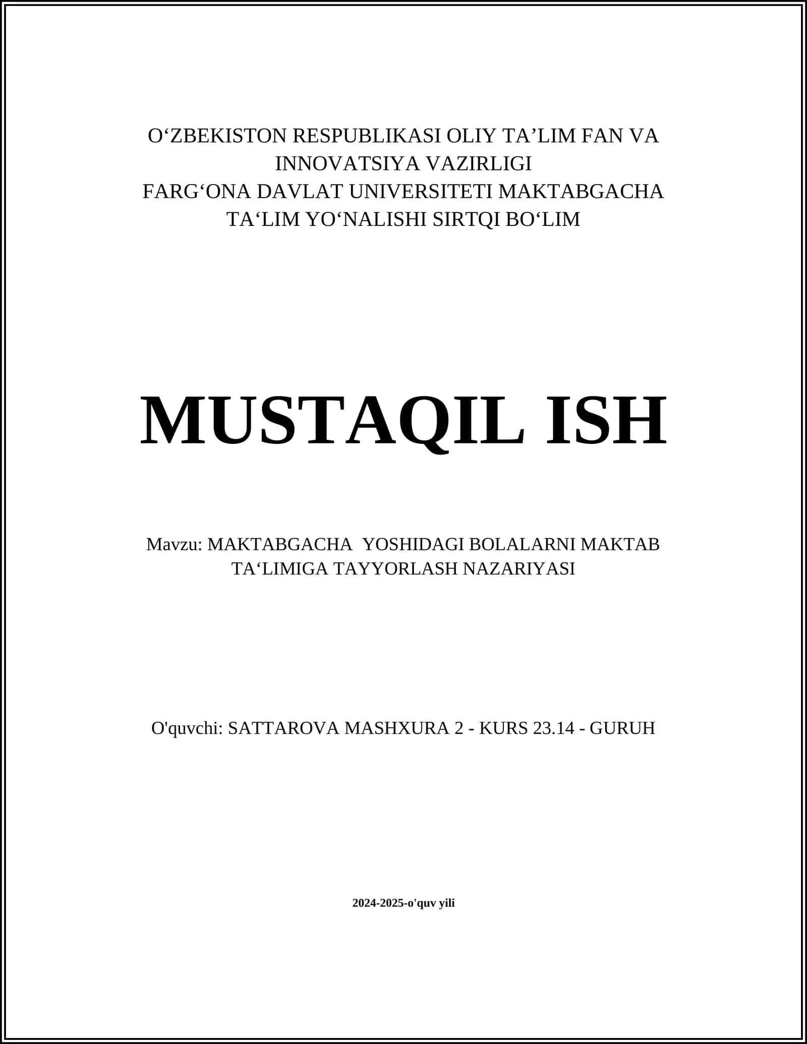 MAKTABGACHA YOSHIDAGI BOLALARNI MAKTAB TA‘LIMIGA TAYYORLASH NAZARIYASI 1