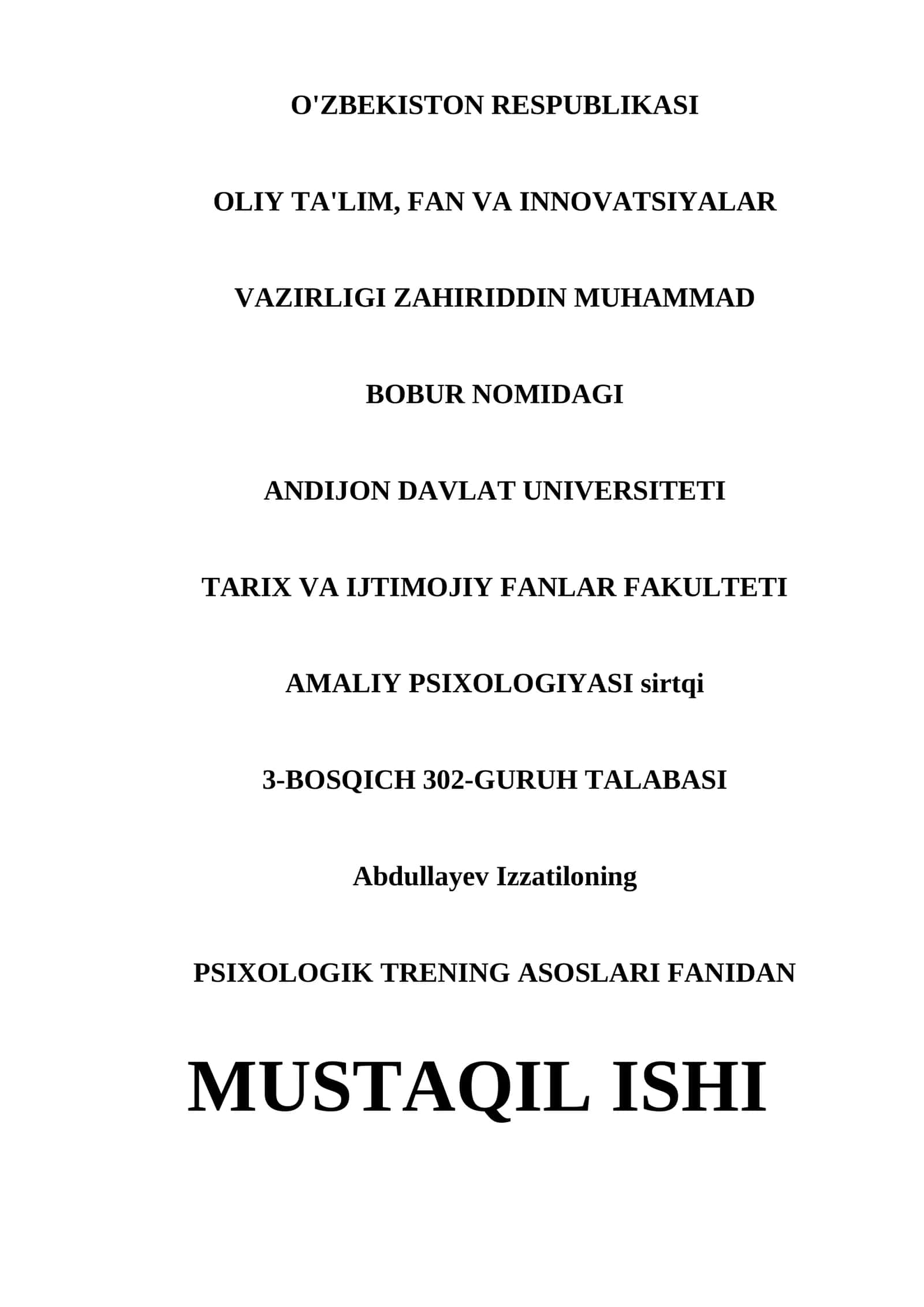 PSIXOLOGIK TRENING ASOSLARI FANIDAN MUSTAQIL ISHI 1