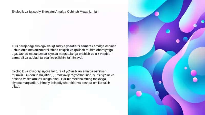 Ekologik va Iqtisodiy Siyosatni Amalga Oshirish Mexanizmlari 1