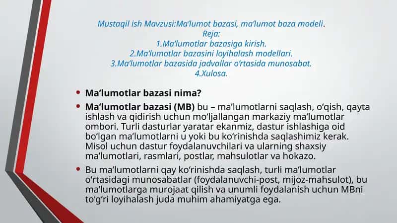 Ma’lumotlar bazasi 1