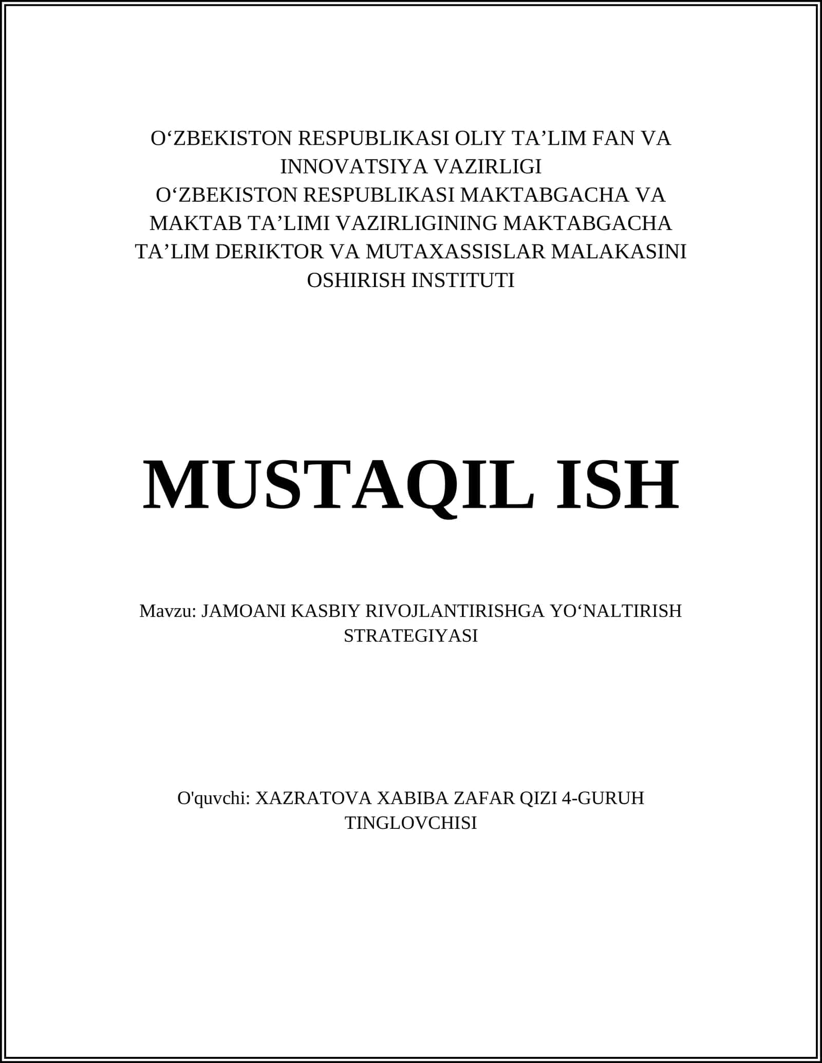 JAMOANI KASBIY RIVOJLANTIRISHGA YOʻNALTIRISH STRATEGIYASI 1